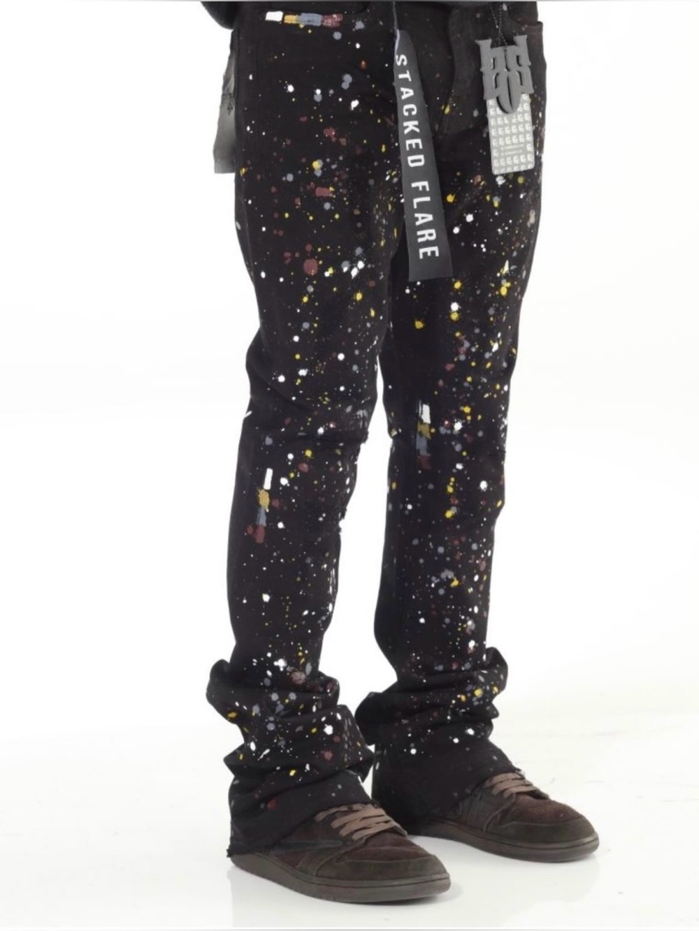 Stylo Los Angeles Paint Splatter Jeans Black Size 34 NWT IN PACKAGE
